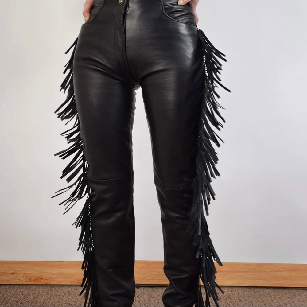 Leather tassel pants